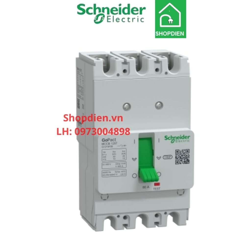 G12T3F63 Schneider MCCB 3P 63A 10kA Gopact 125T Aptomat Cầu dao tự động