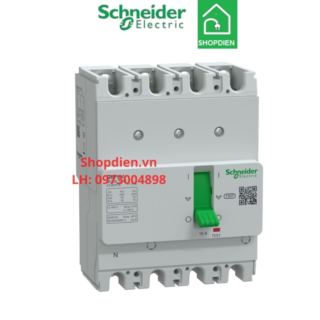 G12T4F25 Schneider MCCB 4P 25A 10kA Gopact 125T Aptomat Cầu dao tự động