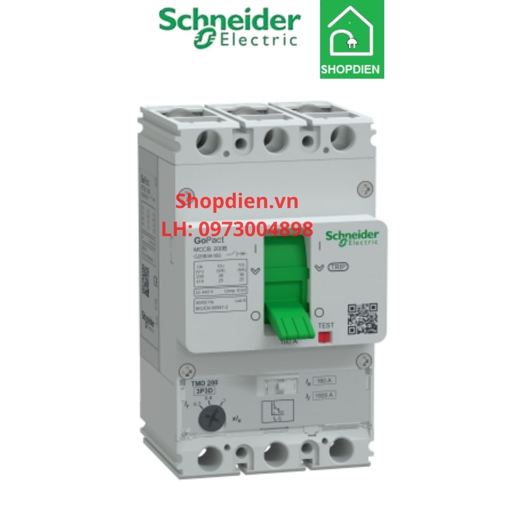 G20B3A160 Schneider MCCB 3P 160A 25kA Gopact 200B Aptomat Cầu dao tự động
