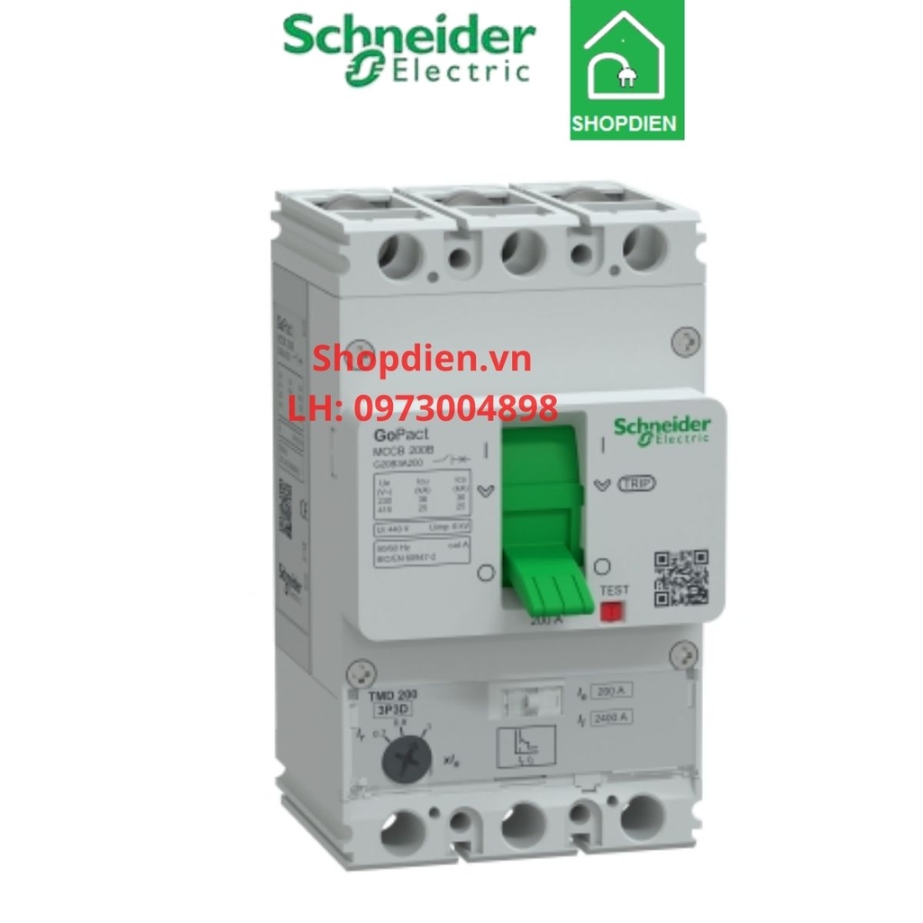 G20B3A200 Schneider MCCB 3P 200A 25kA Gopact 200B Aptomat Cầu dao tự động
