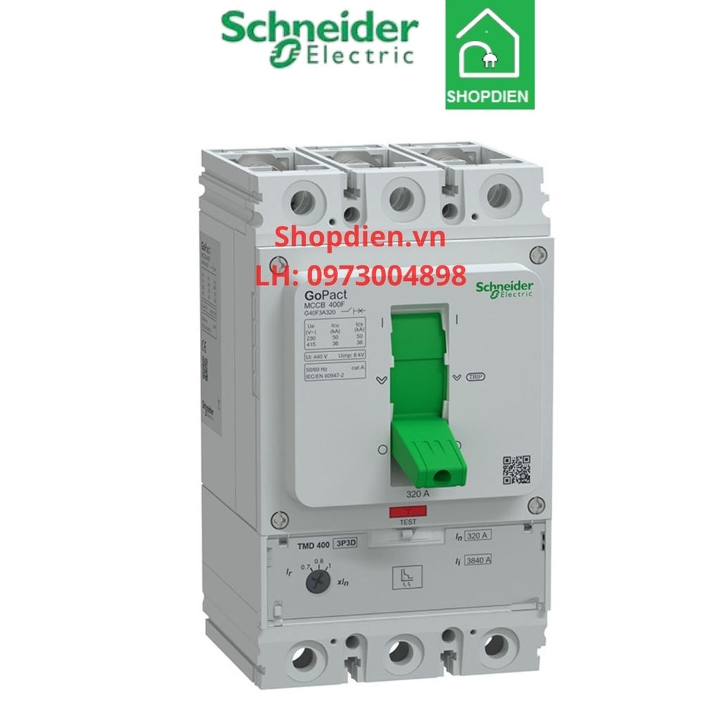 G40F3A400 Schneider MCCB 3P 400A 36kA Gopact 400F Aptomat Cầu dao tự động