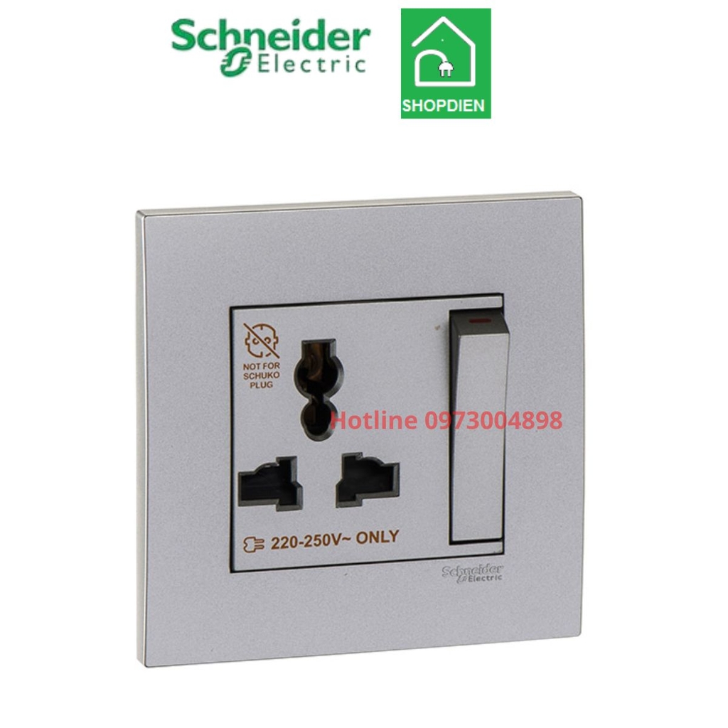 KB113LS_AS_G19 Schneider Ổ cắm đơn 3 chân đa năng có công tắc Vivace Màu xám bạc