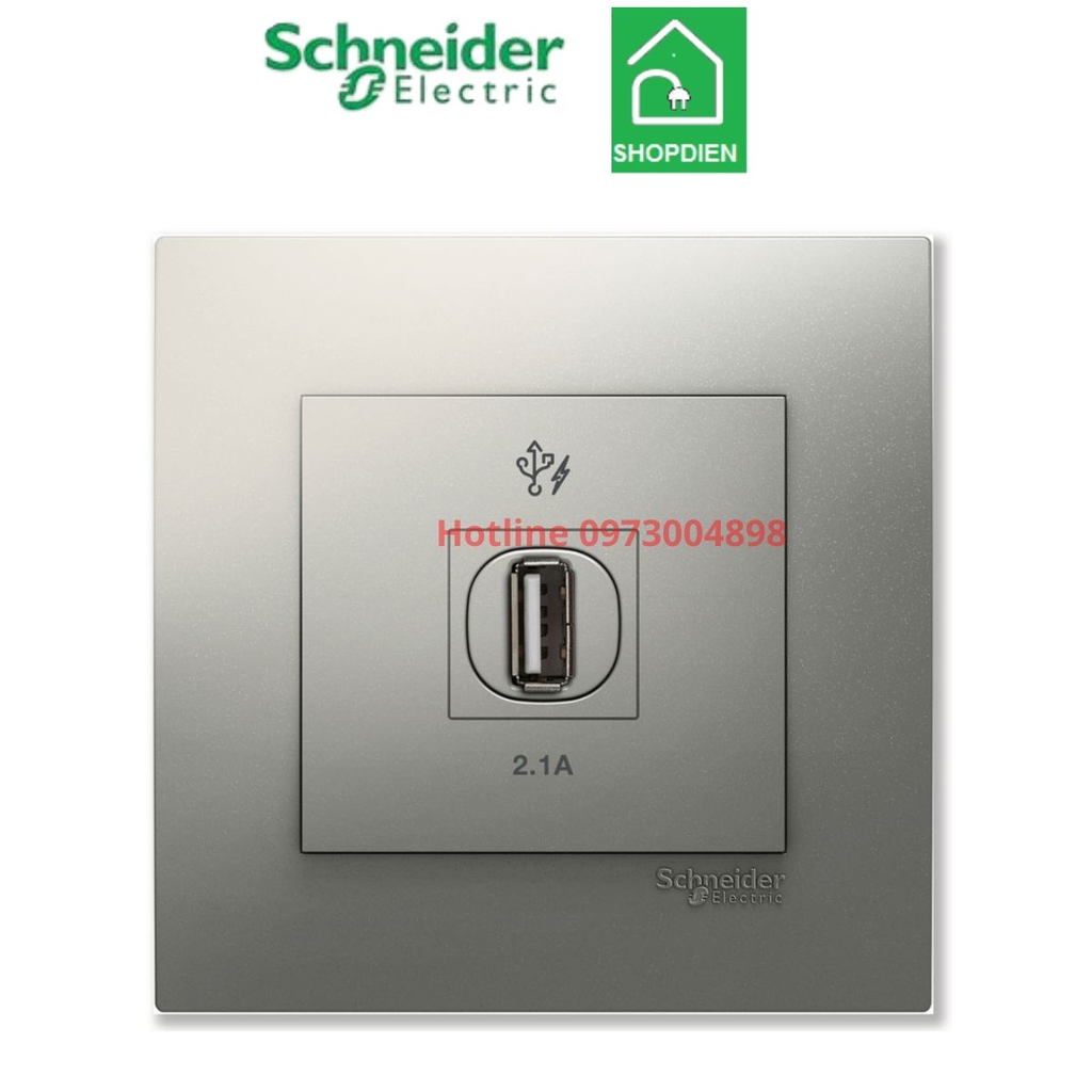 KB31USB_AS_G19 Schneider ổ cắm sạc USB đơn 2.1A Vivace Màu xám bạc