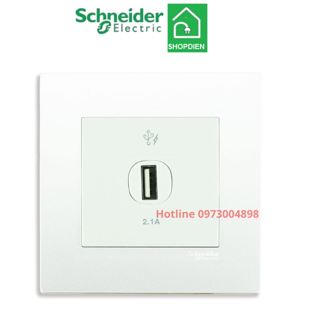 KB31USB_WE_G19 Schneider Bộ ổ cắm sạc USB đơn 2.1A Vivace Màu trắng