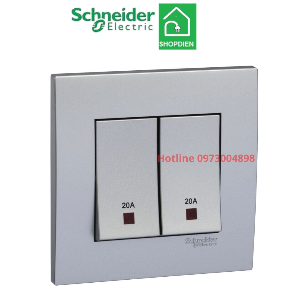KB32D20NE_AS_G19 Schneider Công tắc đôi 2 cực 20A Vivace Bình Nóng Lạnh Màu xám bạc