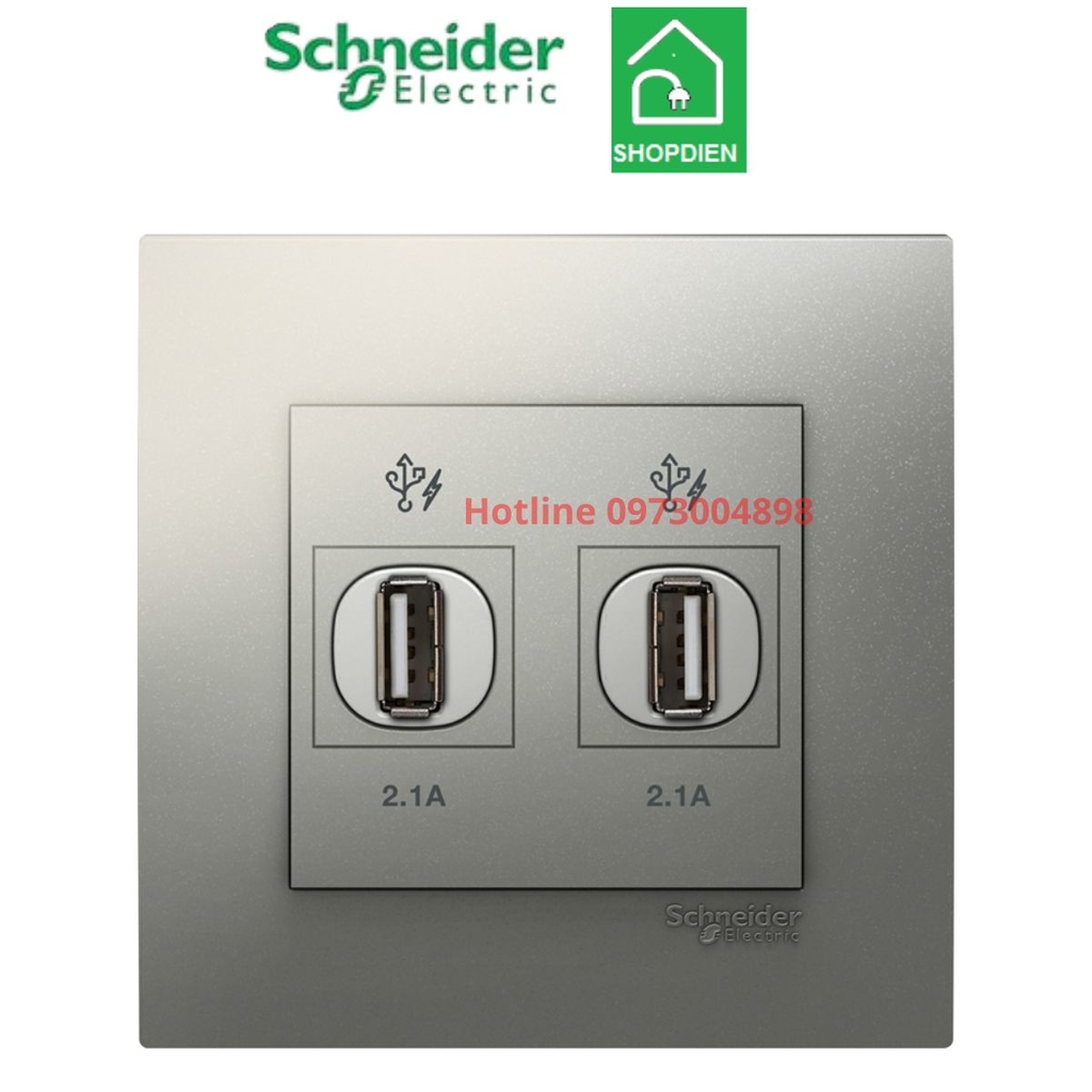 KB32USB_AS_G19 Schneider Ổ cắm sạc USB đôi 2.1A Vivace Màu xám bạc