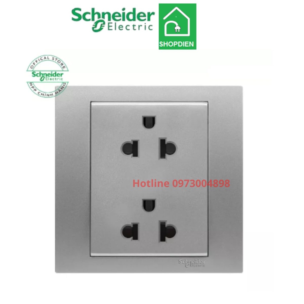 KB426UES2_AS_G19 Schneider Ổ cắm đôi 3 chân 16A Vivace Màu xám bạc