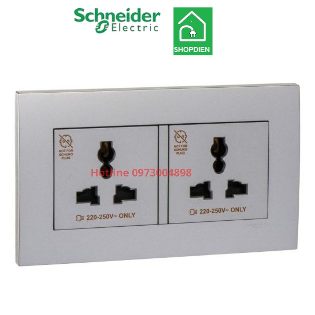 KBT413S_AS_G19 Schneider Ổ cắm đôi đa năng 3 chấu Vivace Màu xám bạc 2P+E 13A