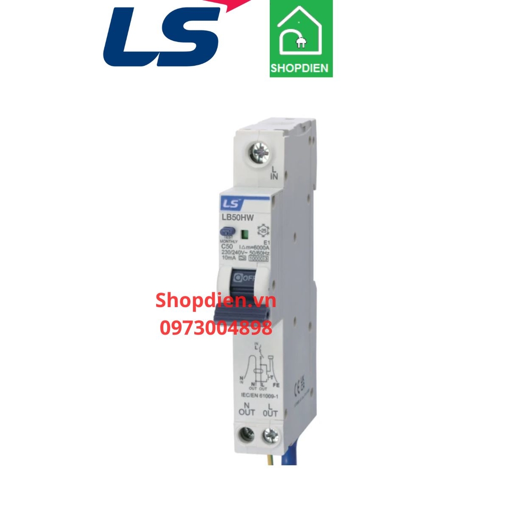 LB50HW LS RCBO 1P+N 32A 30mA 10kA Aptomat chống dòng rò, chống giật