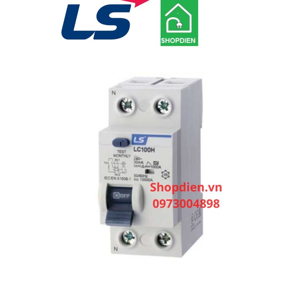LC100H LS RCCB 2P 25A 30mA 10kA Aptomat chống dòng rò, chống giật