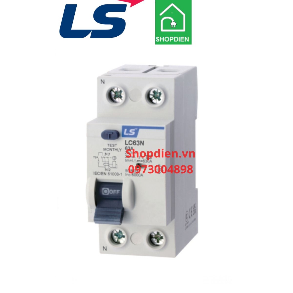 LC63N LS RCCB 2P 40A 30mA 6kA Aptomat chống dòng rò, chống giật