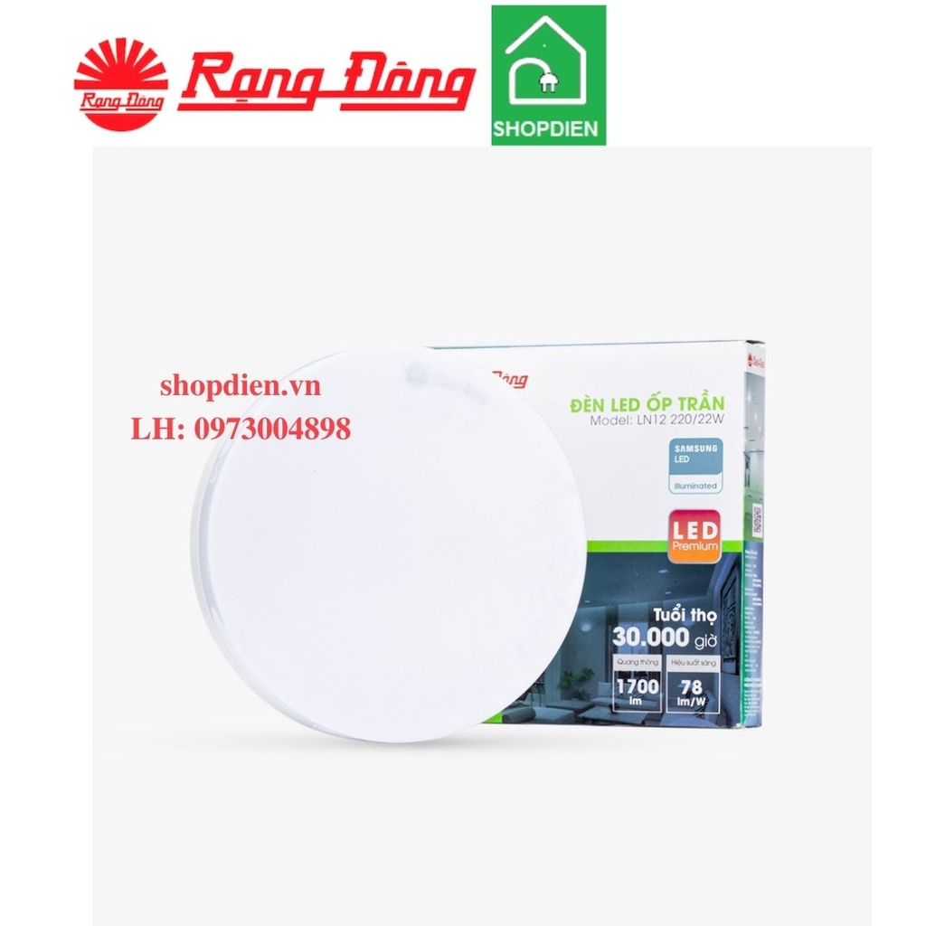 LN12 220/22W Rạng Đông Đèn ốp trần tròn 22W D220