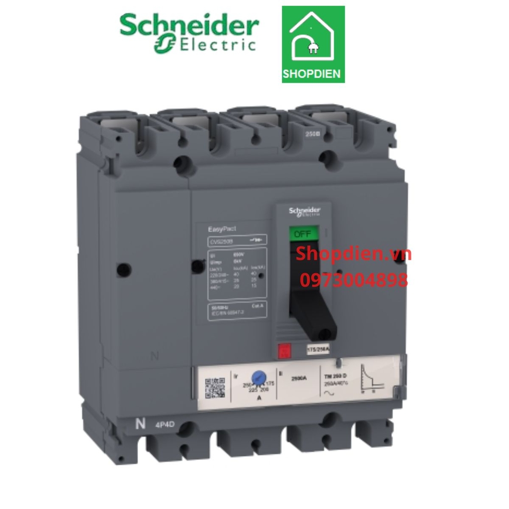 LV510311 Schneider CVS100B MCCB 4P 25A 25KA Easypact Aptomat Cầu dao tự động