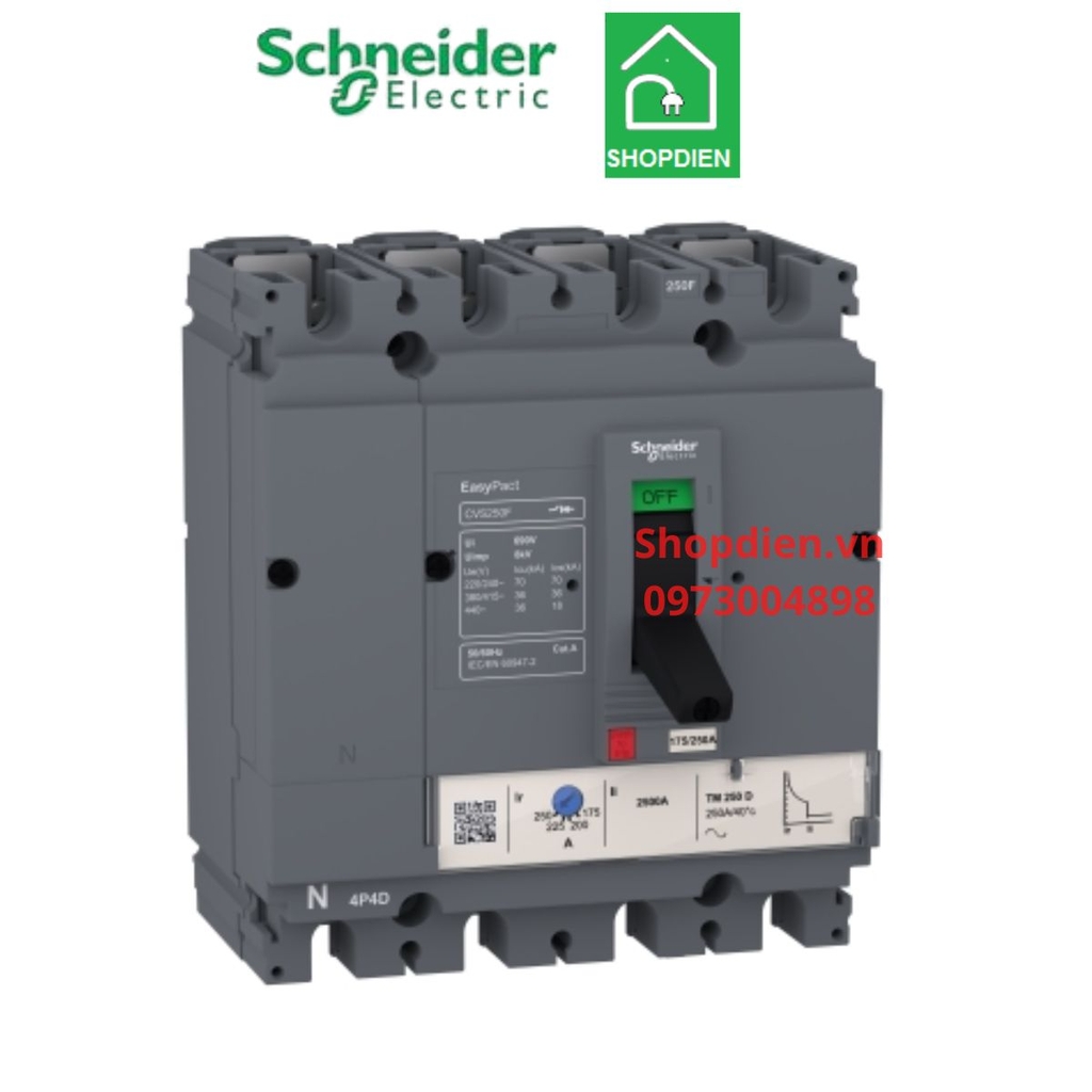 LV510345 Schneider CVS100F MCCB 4P 63A 36KA Easypact Aptomat Cầu dao tự động
