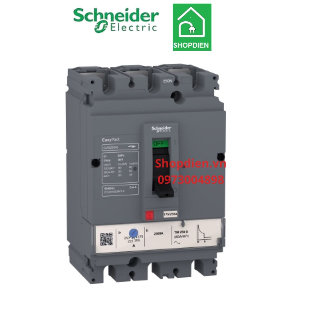 LV510476 Schneider CVS100N MCCB 3P 80A 50KA Easypact Aptomat Cầu dao tự động