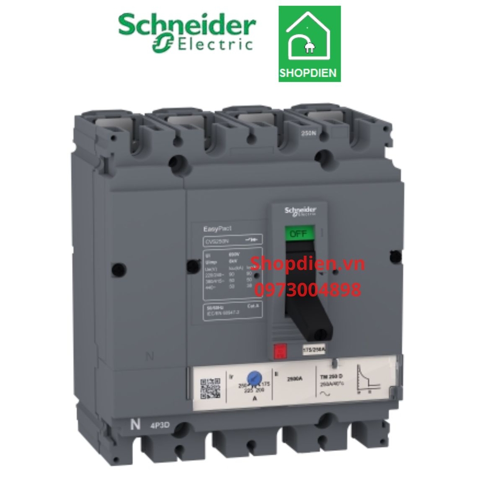 LV510483 Schneider CVS100N MCCB 4P 40A 50KA Easypact Aptomat Cầu dao tự động