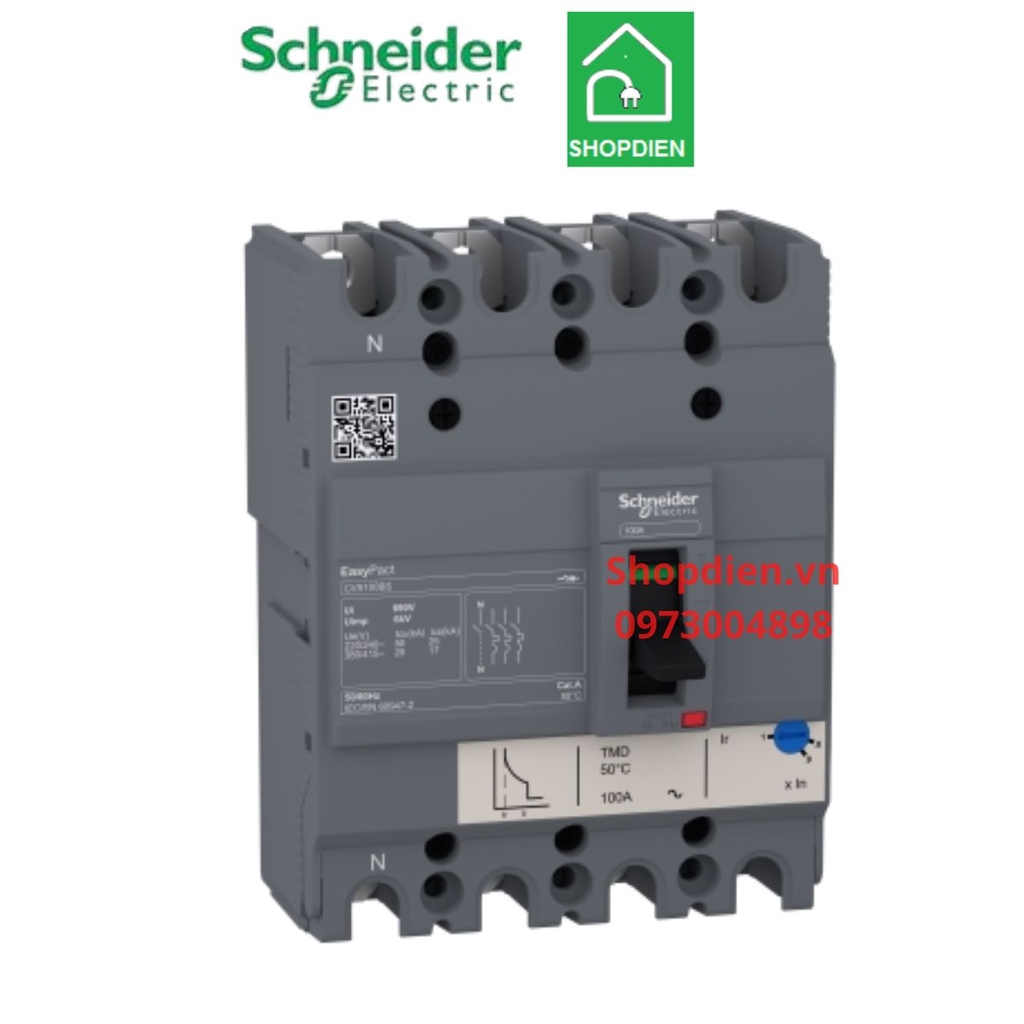 LV510958 Schneider CVS100BS MCCB 4P 100A 25KA Easypact Aptomat Cầu dao tự động