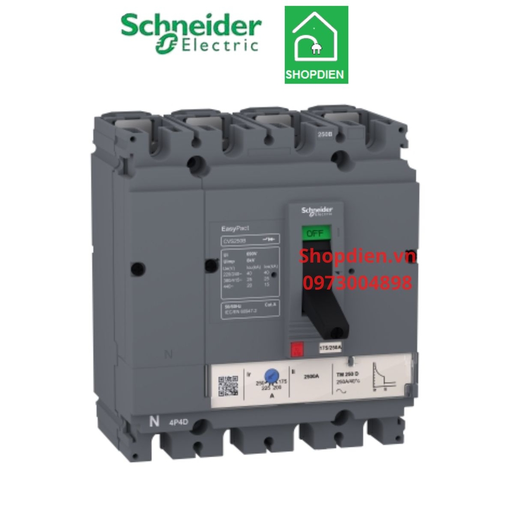 LV516312 Schneider CVS160B MCCB 4P 125A 25KA Easypact Aptomat Cầu dao tự động