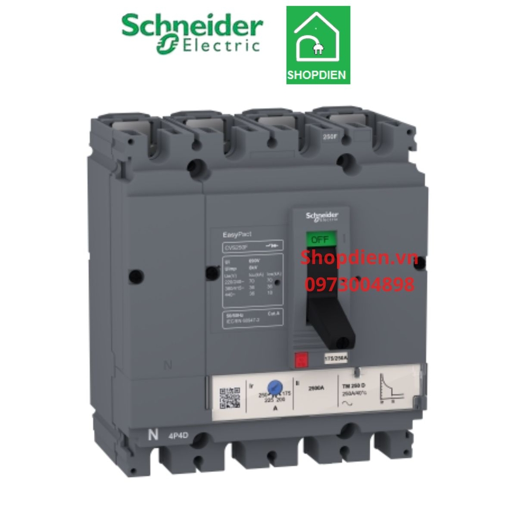 LV516343 Schneider CVS160F MCCB 4P 160A 36KA Easypact Aptomat Cầu dao tự động