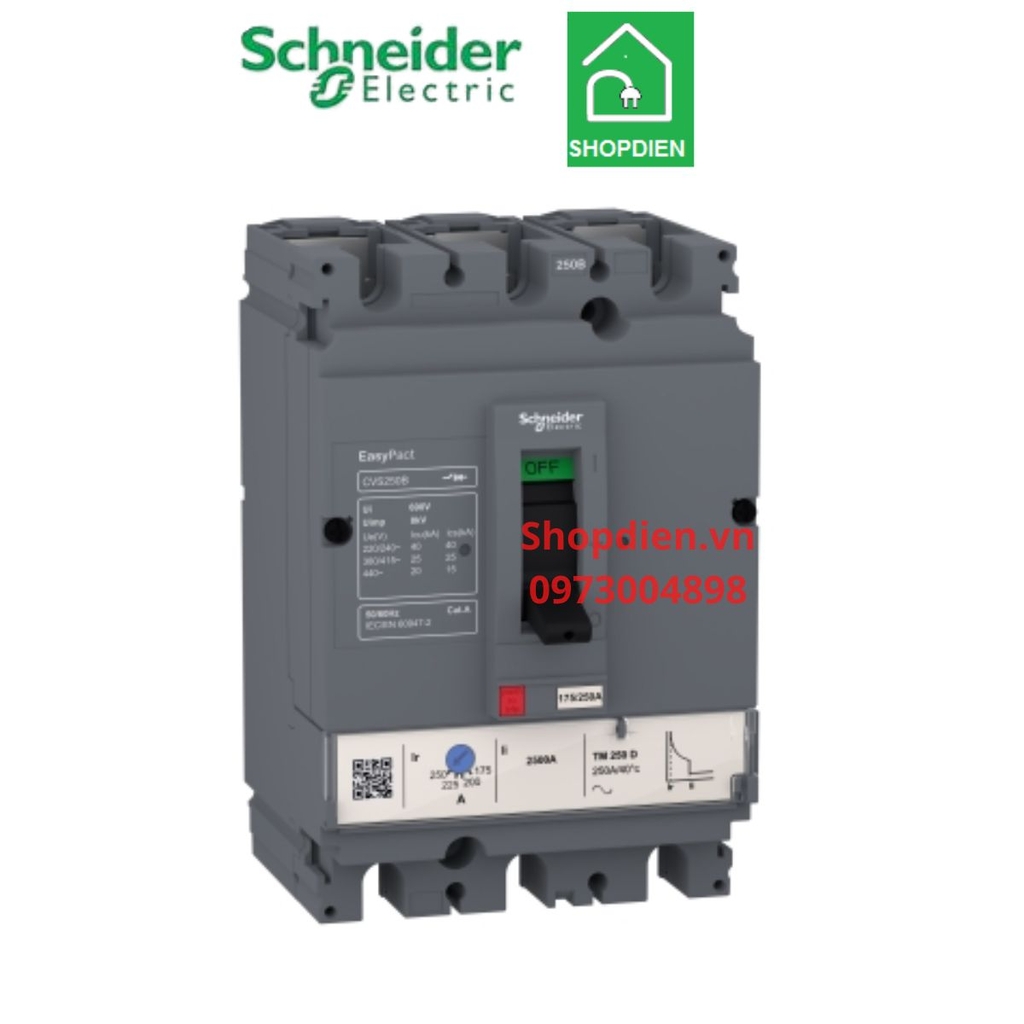 LV525302 Schneider CVS250B MCCB 3P 200A 25KA Easypact Aptomat Cầu dao tự động