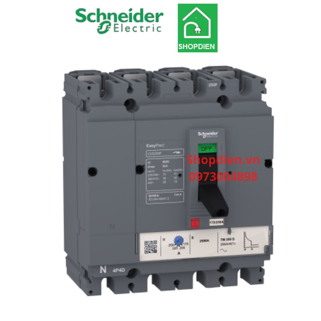 LV525342 Schneider CVS250F MCCB 4P 200A 36KA Easypact Aptomat Cầu dao tự động