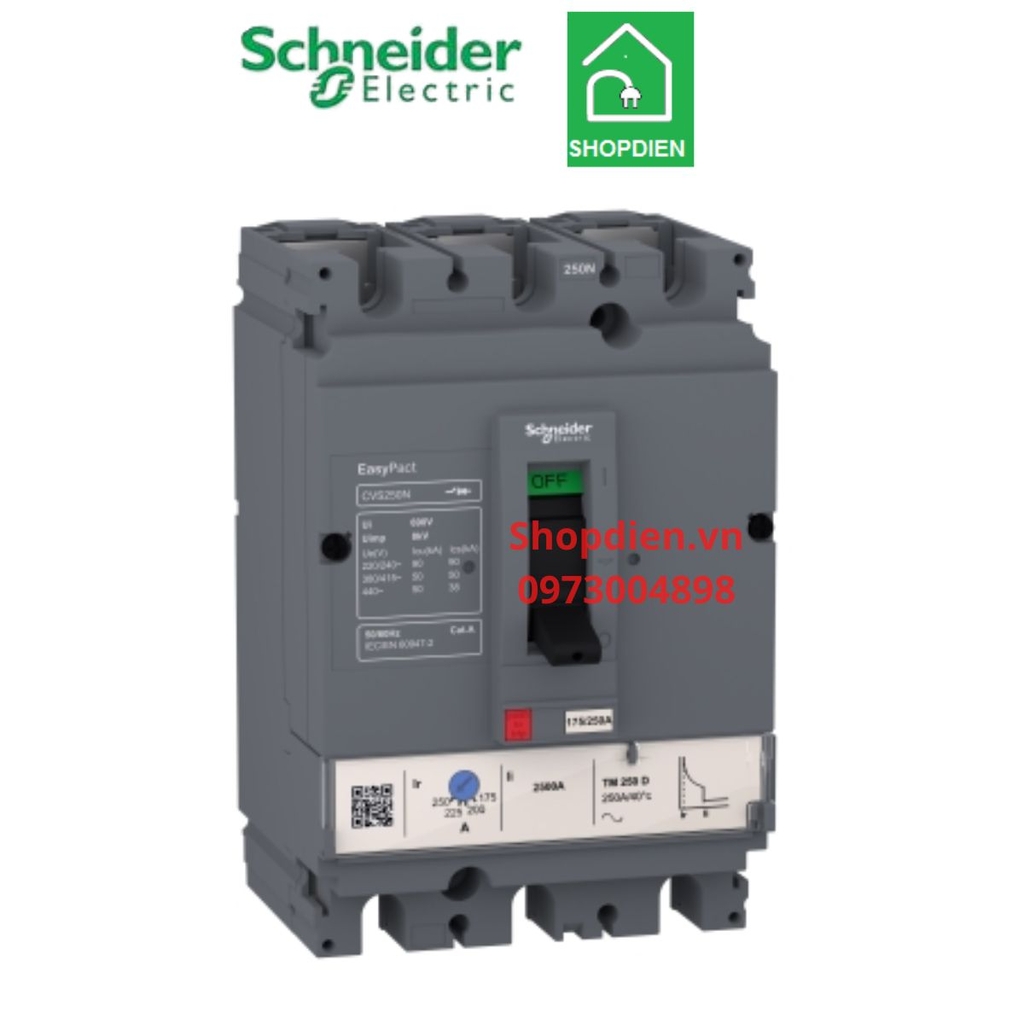 LV525453 Schneider CVS250N MCCB 3P 250A 50KA Easypact Aptomat Cầu dao tự động