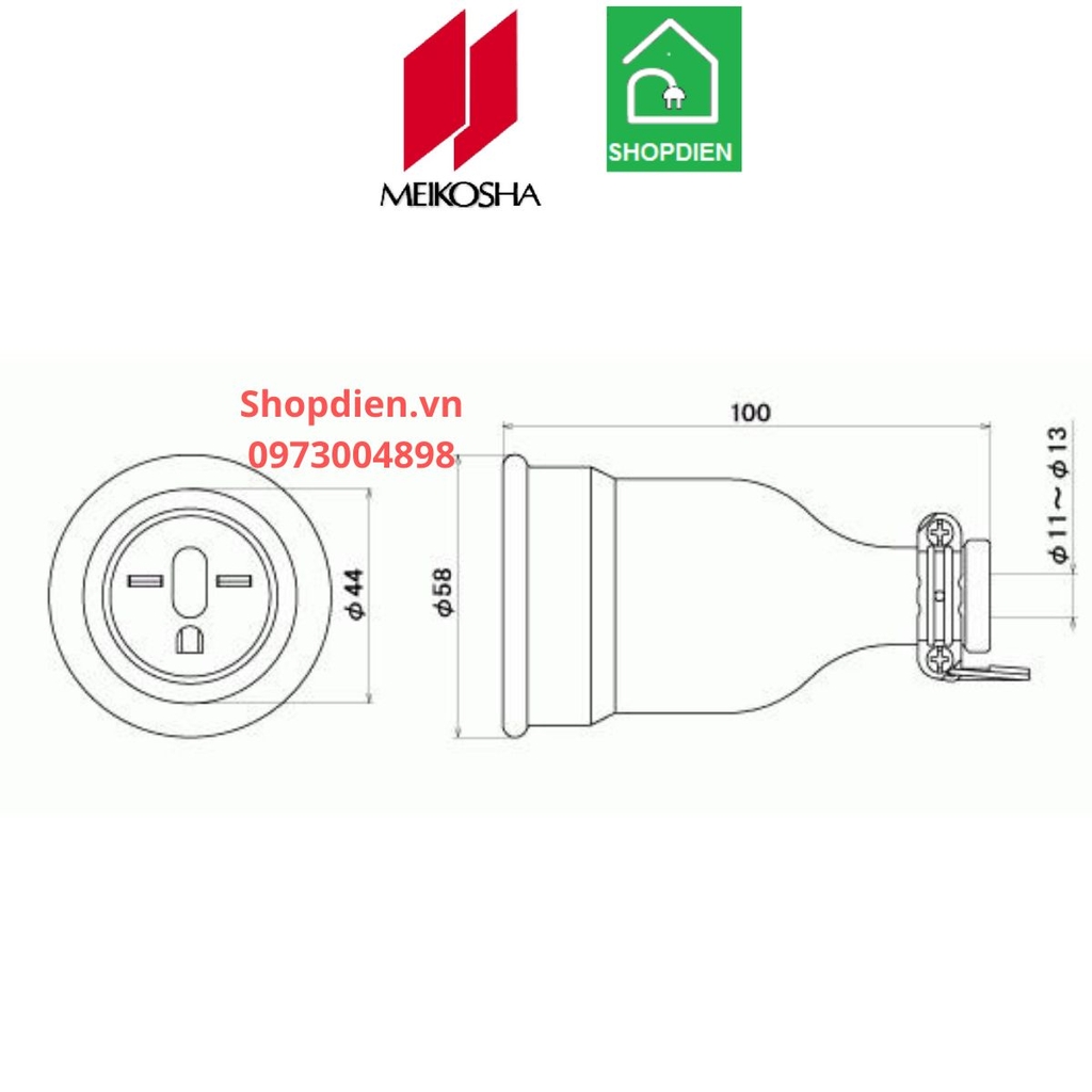 ME2628-N Meikosha Ổ căm nối di động 3 chấu 30A 125V 2P+E cao su kín ...