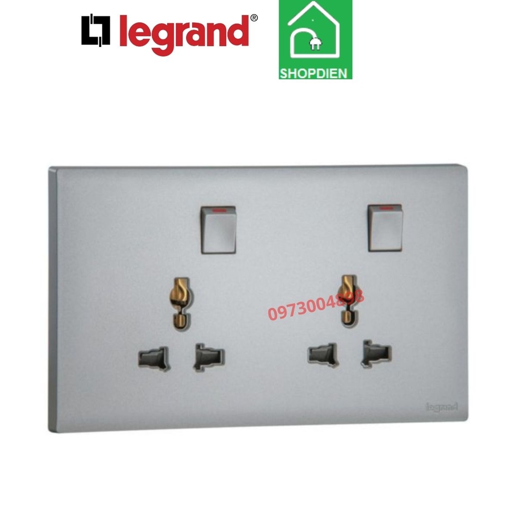 MEC32046SL Legrand Ổ cắm đôi đa năng có công tắc OBRIA màu ghi xám