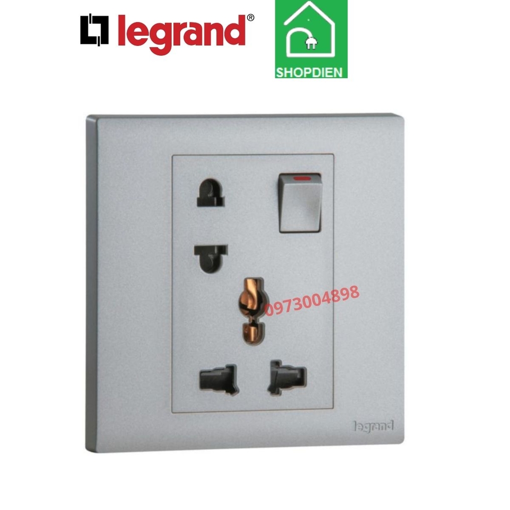 MEC32053SL Legrand Ổ cắm đôi đa năng có công tắc OBRIA màu ghi xám