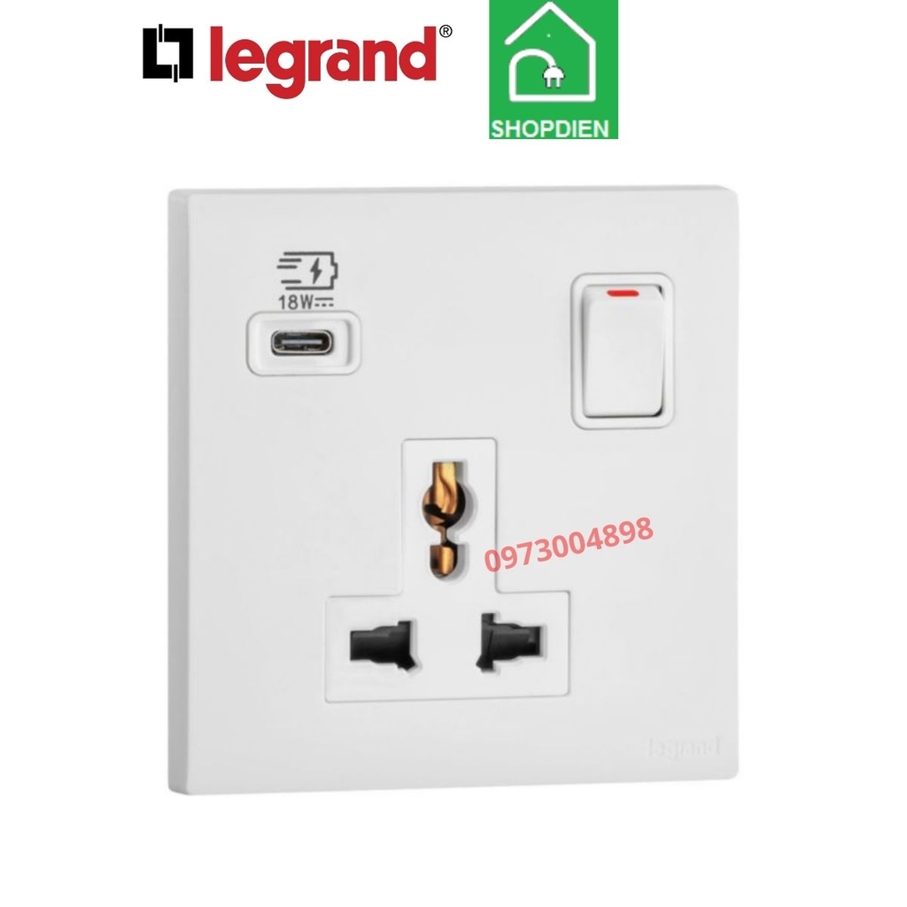 MEC33083WH Legrand Ổ cắm đa năng có công tắc và sạc USB OBRIA màu trắng