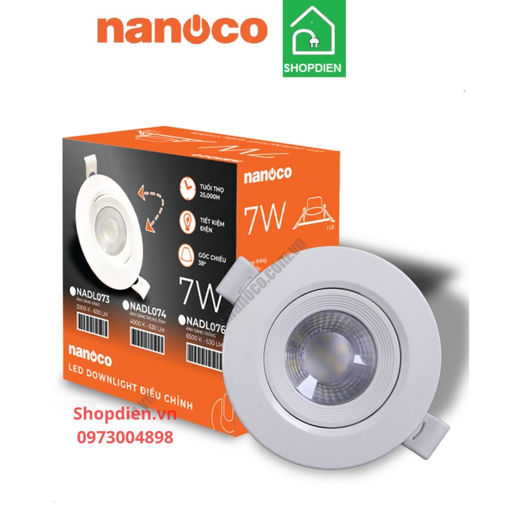 NADL073 Nanoco Đèn rọi chỉnh góc 7W D75 as vàng 3000k