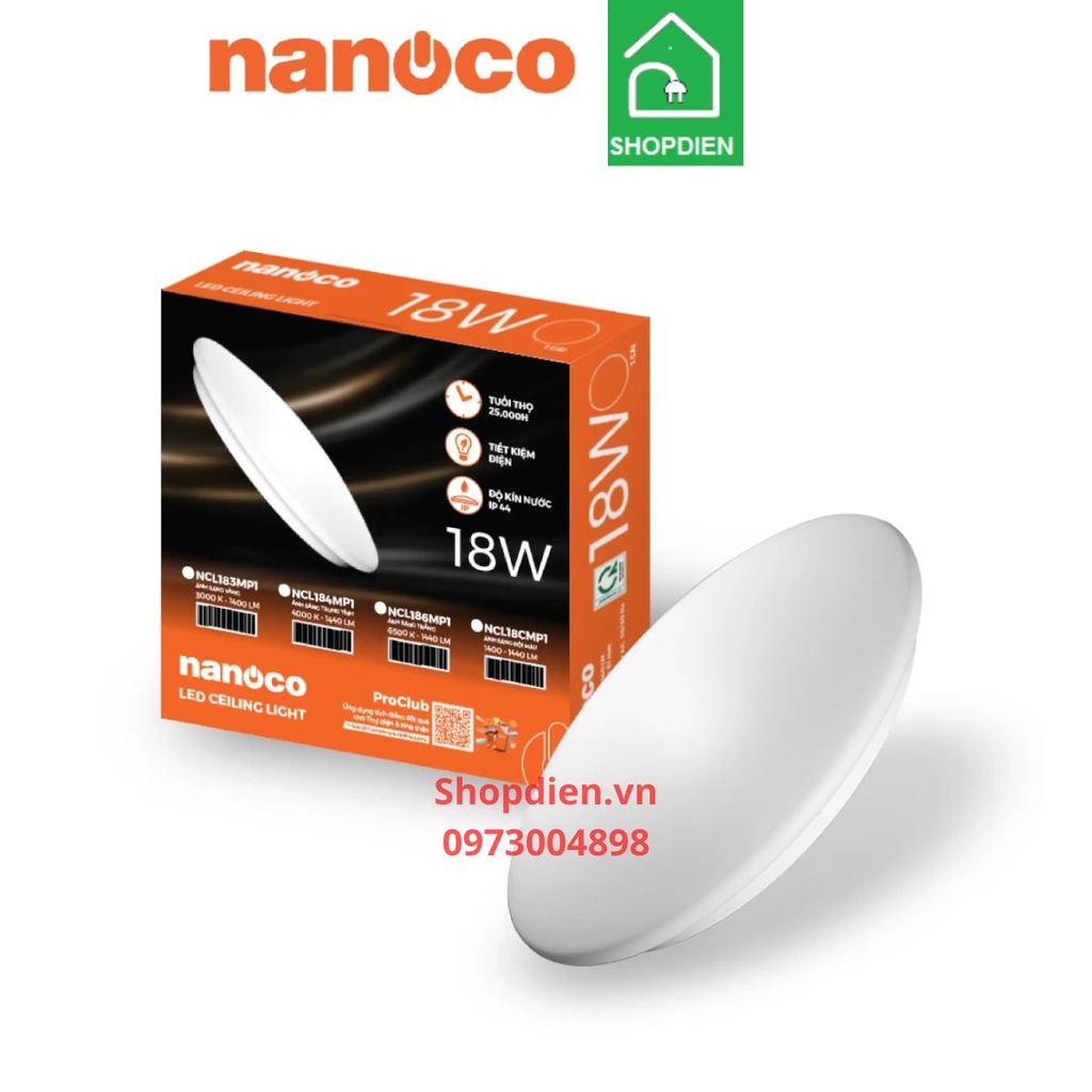 NCL183MP1 Nanoco Đèn ốp trần 18W D250 chống ẩm ánh vàng 3000k