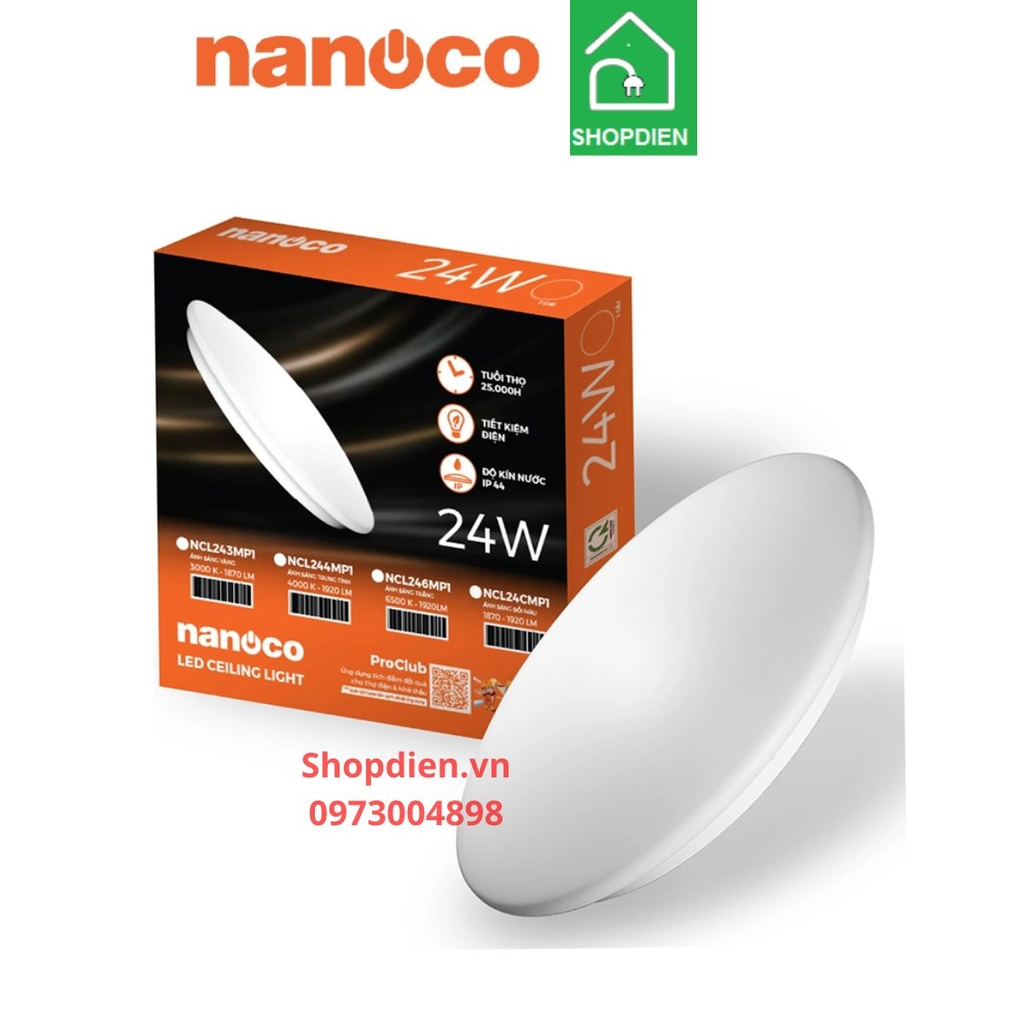 NCL246MP1 Nanoco Đèn ốp trần 24W D330 chống ẩm as trắng 6500k