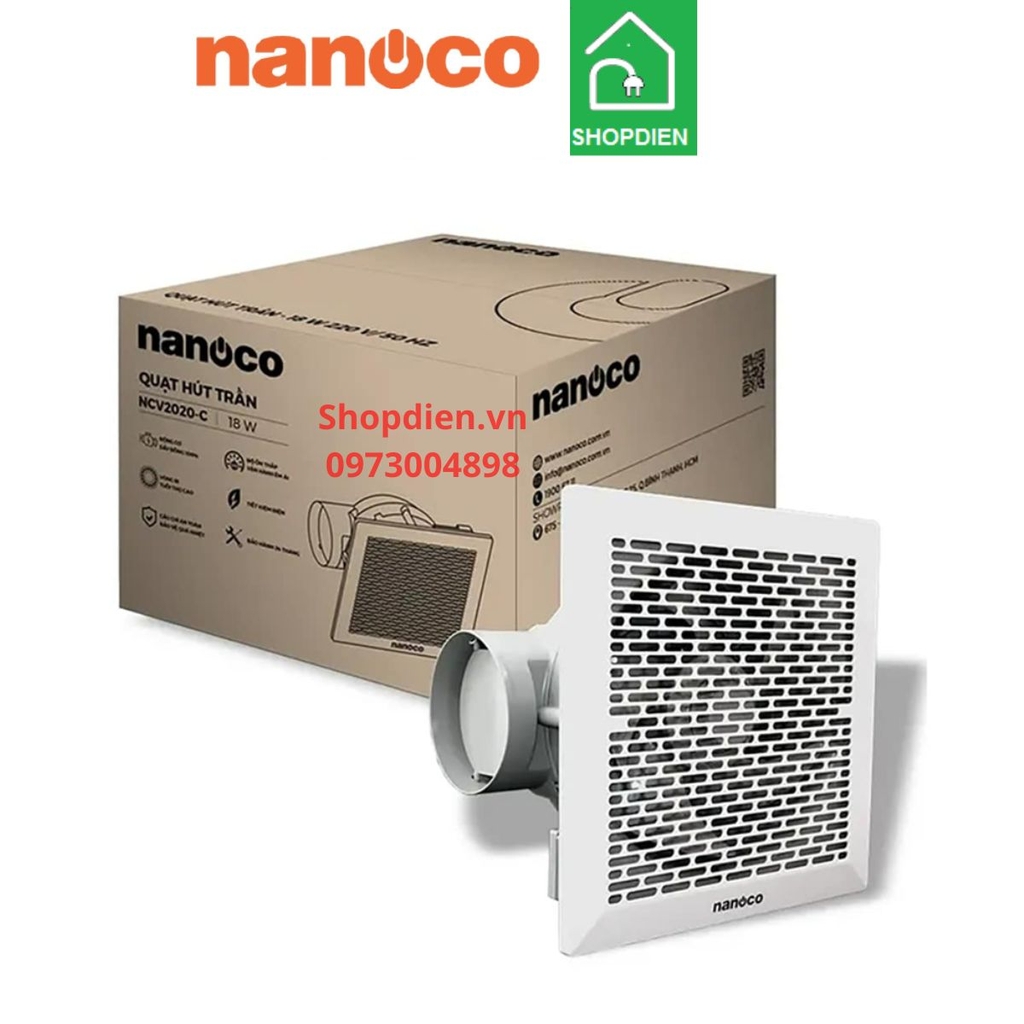 NCV2020-C Nanoco Quạt hút âm trần 25x25 ống ngang