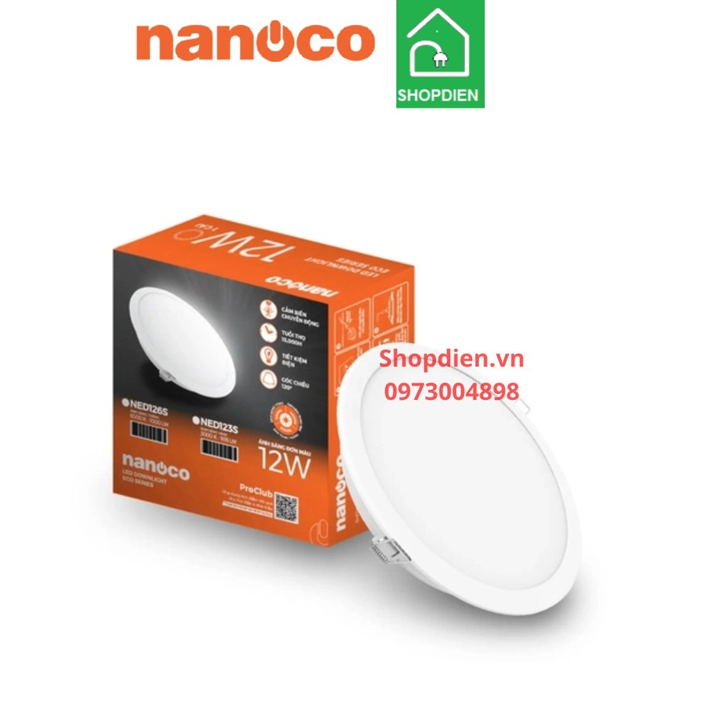 NED123S Nanoco Đèn downlight cảm biến 12W D110 as vàng 3000k