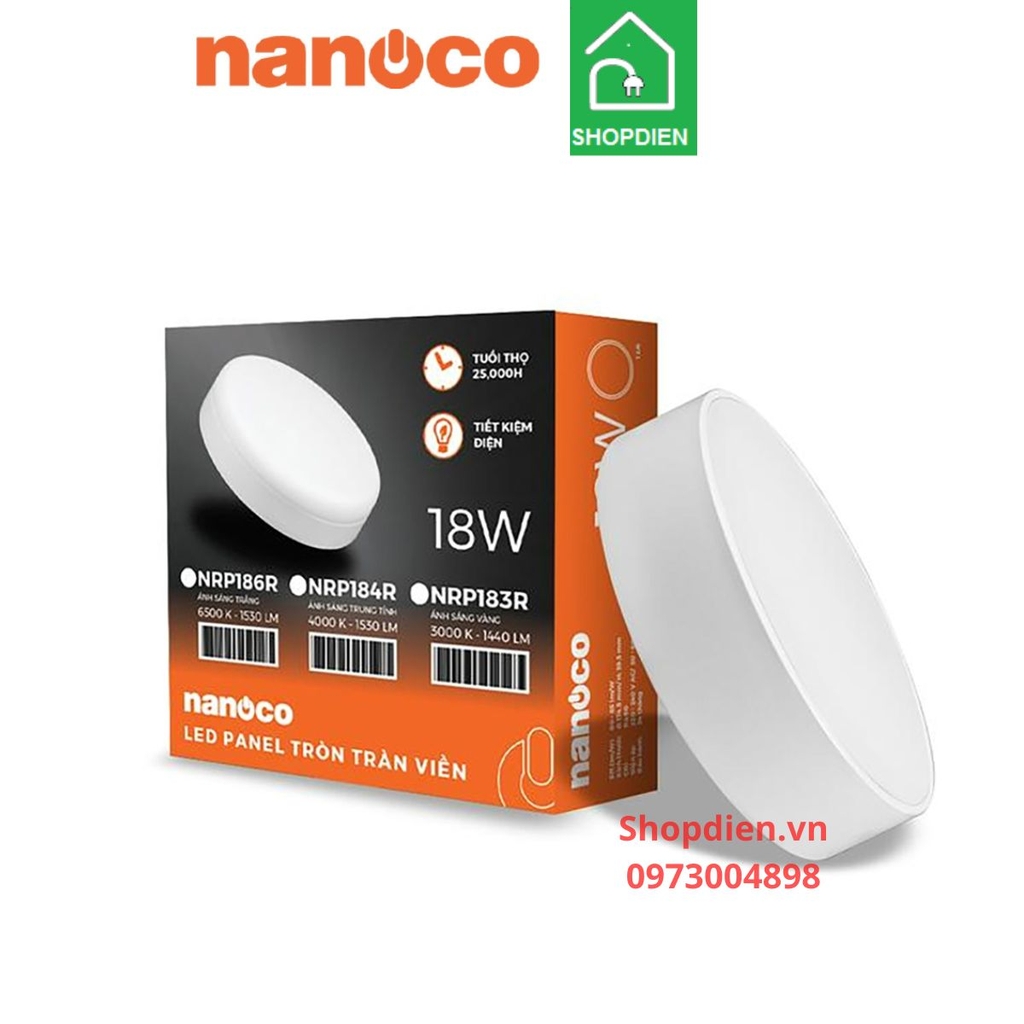 NRP186R Nanoco Đèn ốp trần 18W D175 tràn viền as trắng 6500k
