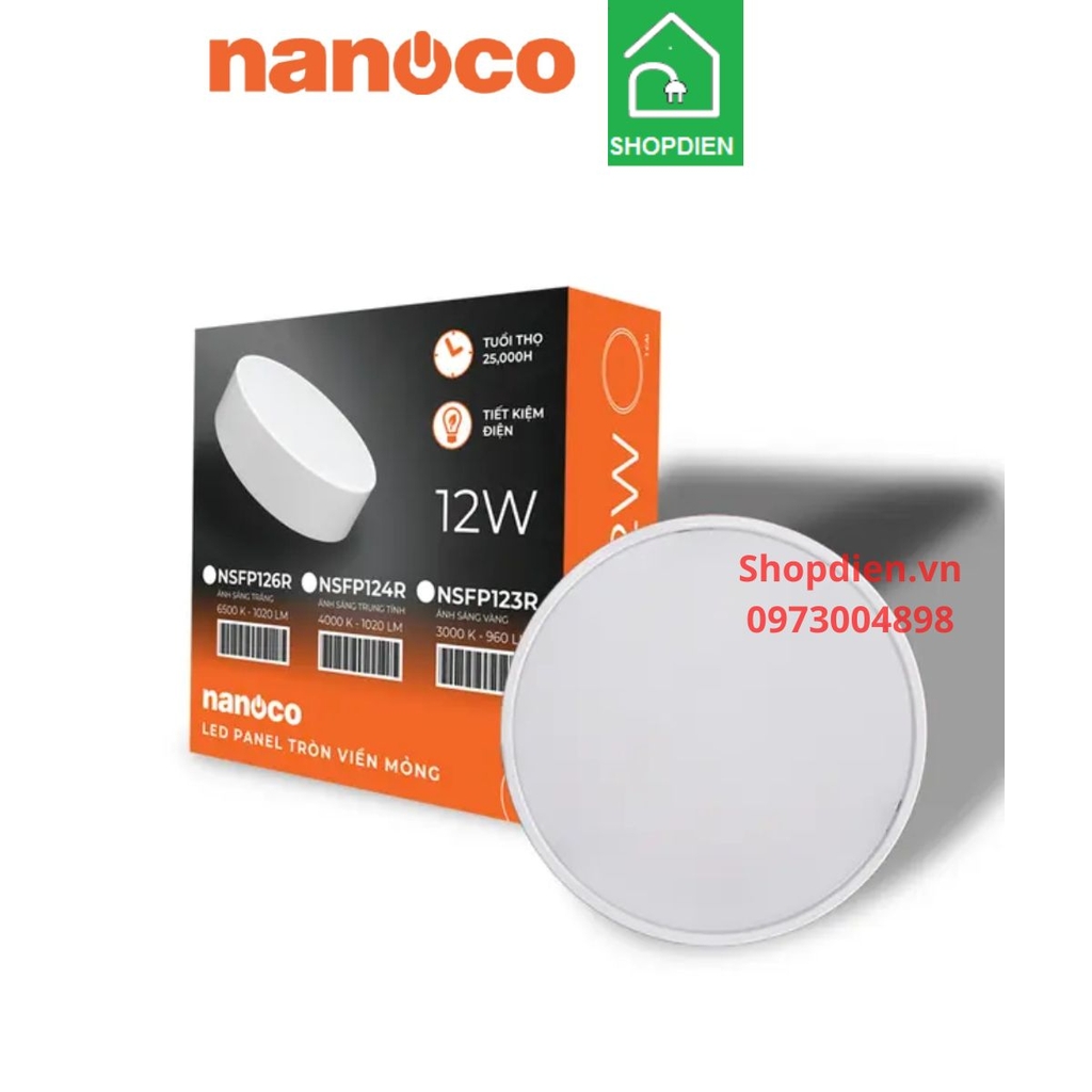 NSFP124R Nanoco Đèn ốp trần 12W D120 viền mỏng as trung tính 4000k
