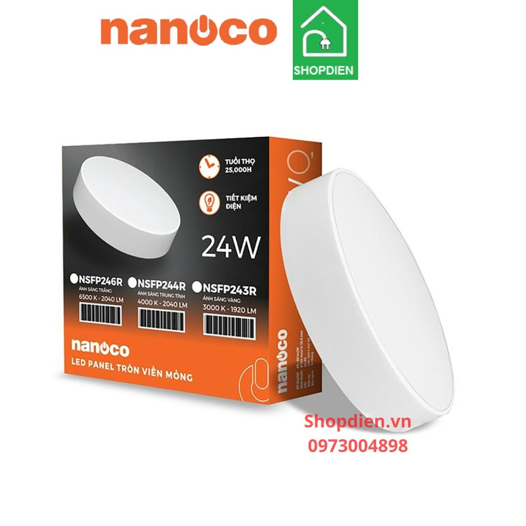 NSFP246R Nanoco Đèn ốp trần 24W D225 viền mỏng as trắng 6500k