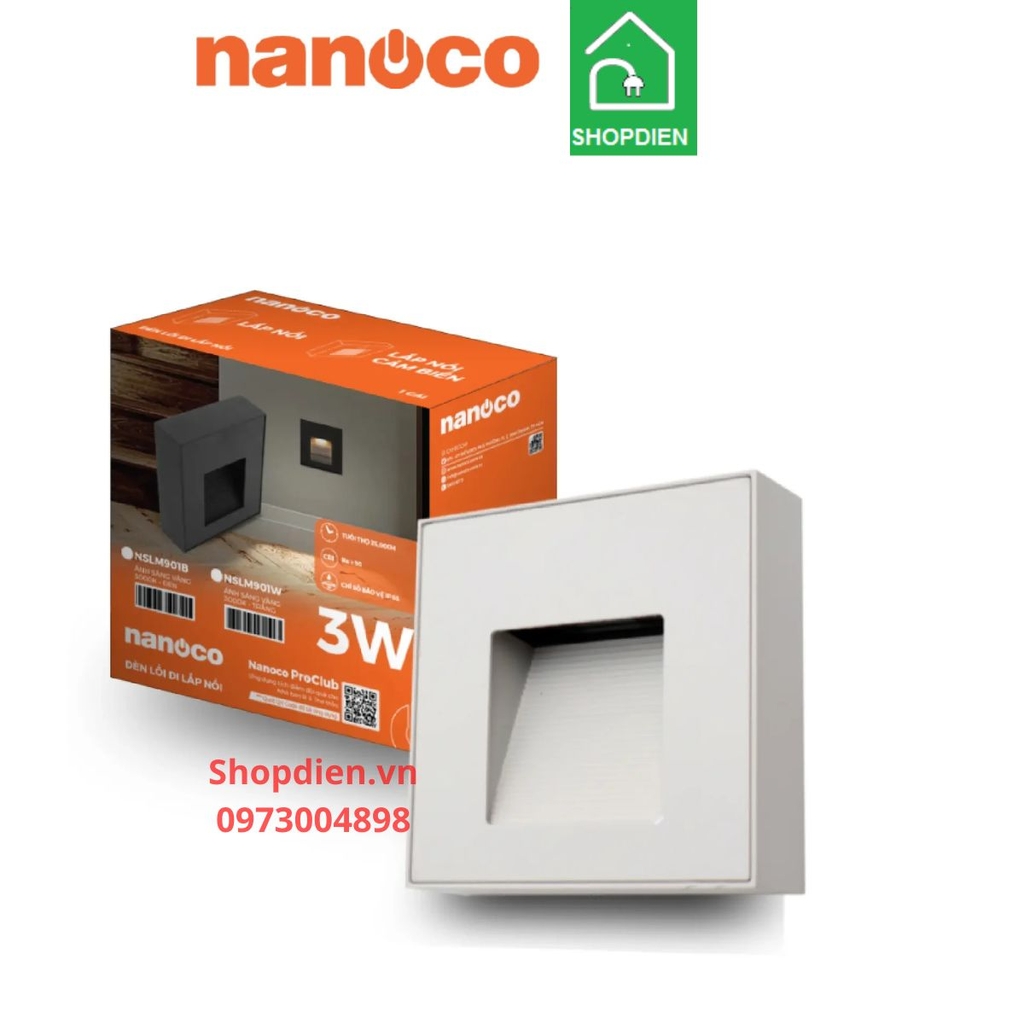 NSLM901W Nanoco Đèn bậc thang, lối đi màu trắng lắp nổi