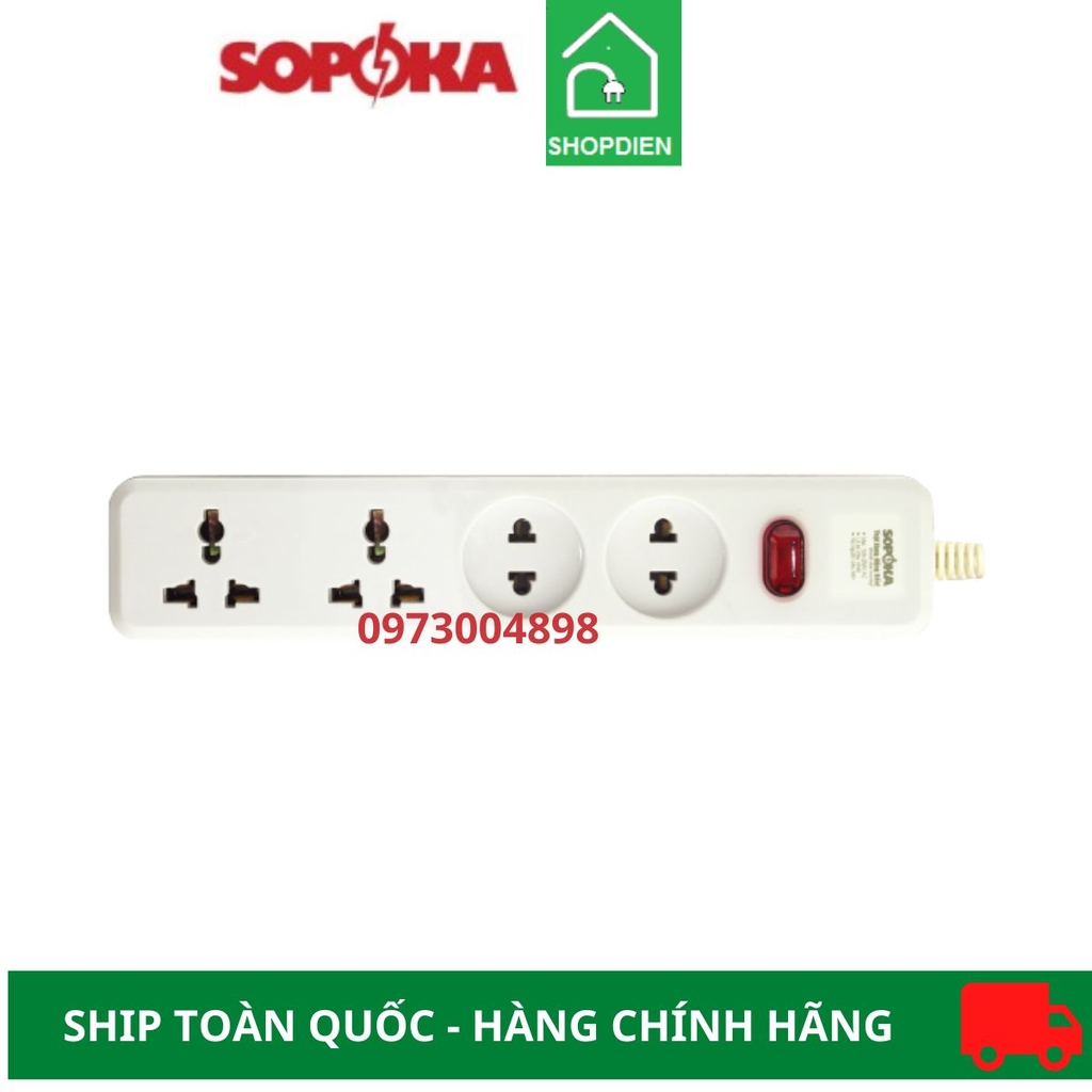 Ổ cắm 4 cổng 2200W Sopoka 4D-0 có công tắc (không dây)