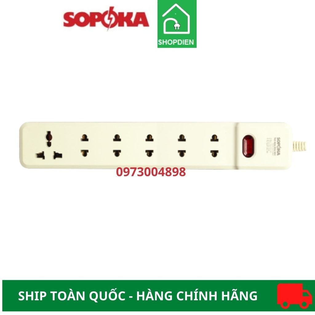 Ổ cắm 6 cổng 2200W Sopoka 6M-0 có công tắc (không dây)