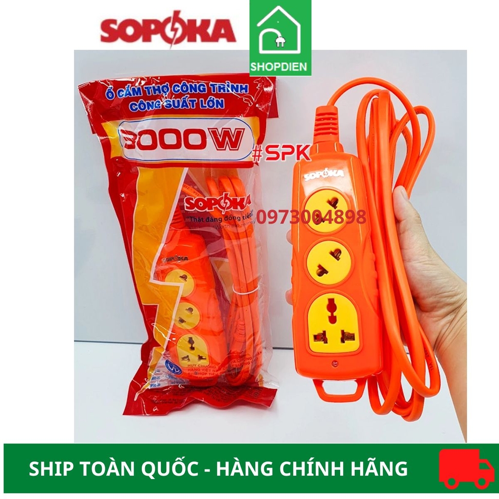 Ổ cắm ba kéo dài chịu tải 3000W Sopoka 3C-3000W 3M