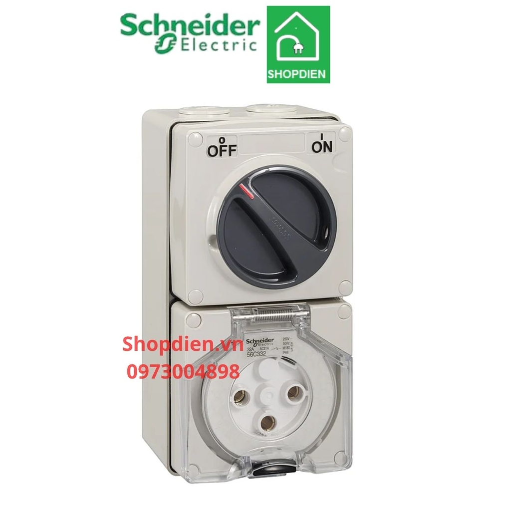 Ổ cắm có công tắc 3P 20A IP66 S56 Schneider S56C320GY