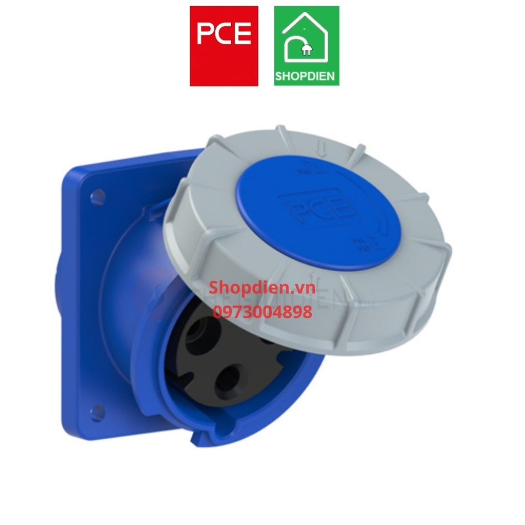 Ổ cắm công nghiệp gắn âm kín nước dạng nghiêng 3P (2P+E) 125A IP67 PCE F443-6FC