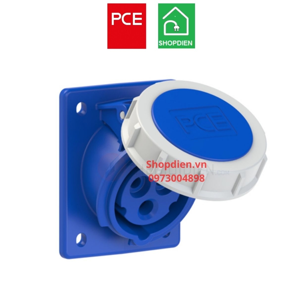 Ổ cắm công nghiệp gắn âm kín nước dạng nghiêng 3P (2P+E) 16A IP67 PCE F4132-6F78