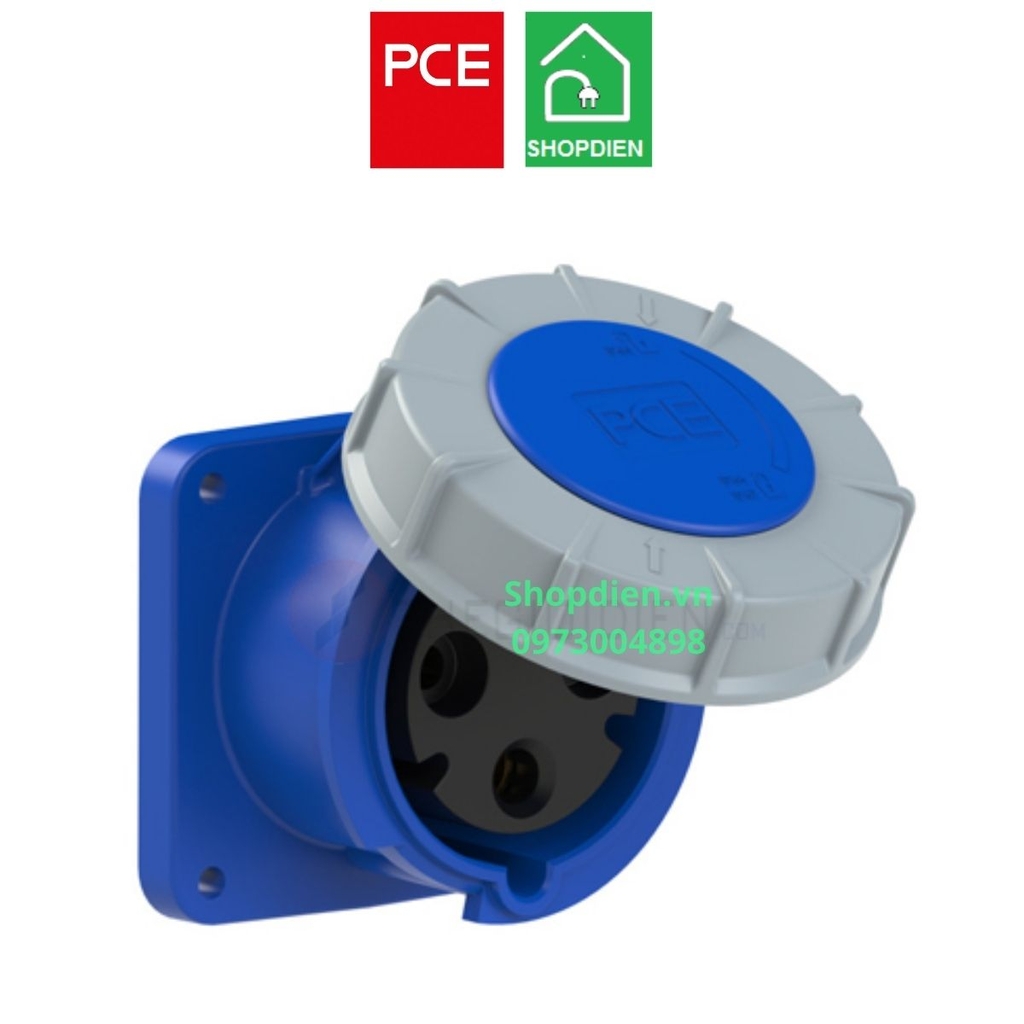 Ổ cắm công nghiệp gắn âm kín nước dạng thẳng 3P (2P+E) 125A IP67 PCE F343-6