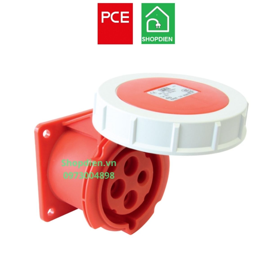 Ổ cắm công nghiệp gắn âm kín nước dạng thẳng 4P (3P+E) 16A IP67 PCE F3142-6