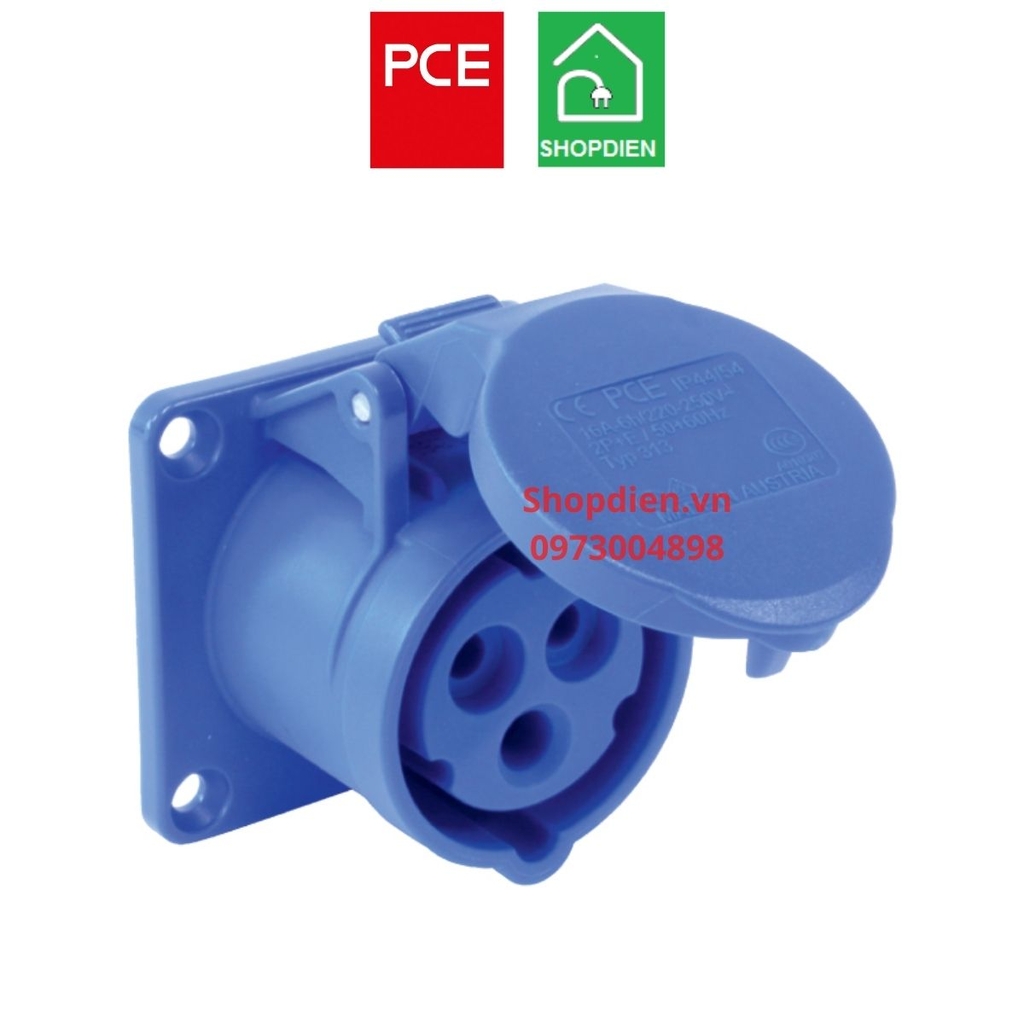 Ổ cắm công nghiệp loại âm dạng thẳng 3P (2P+E) 32A IP44 PCE F323-6