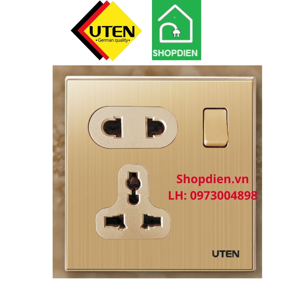 Ổ cắm đôi 3 chân có công tắc switch universal socket Q9 UTEN Q9GKZ12Z13/N