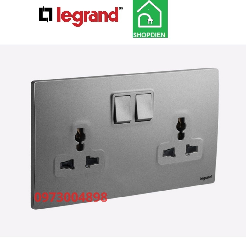 Ổ cắm đôi 3 chân đa năng có công tắc Legrand 281122DS Mallia Senses màu ghi xám
